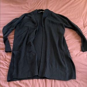LOFT Black Open Front Cardigan with Textured Knit